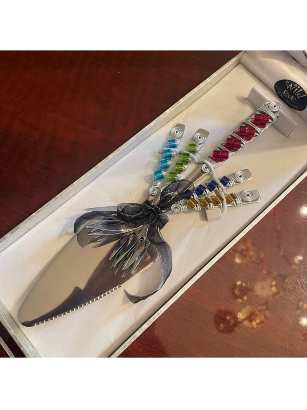 Wild Eye Designs Cake Serving Set 5 Piece Multicolor Beaded Silver